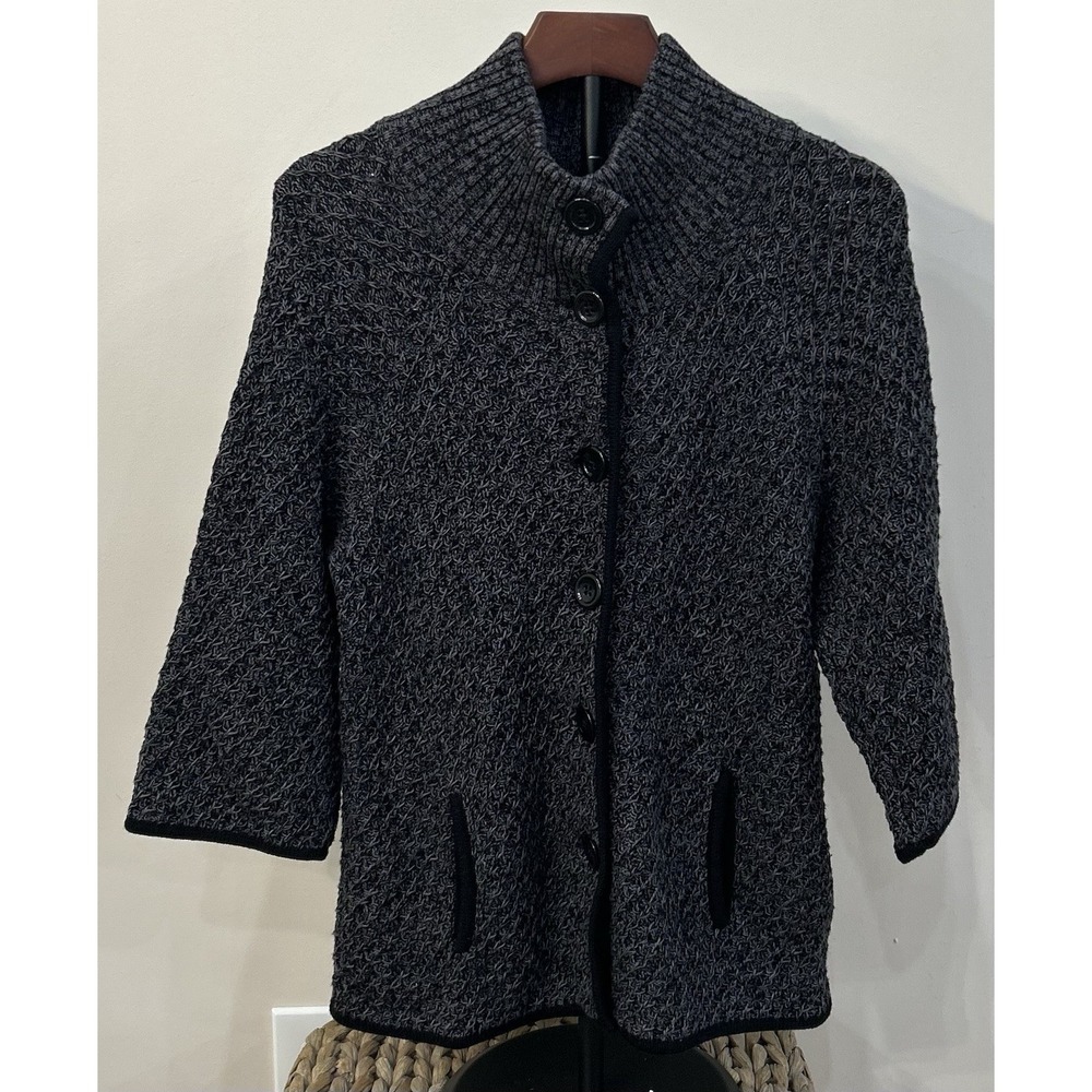 TALBOTS Women's Sweater Jacket Button Front Cardigan Black Long Sleeve Small